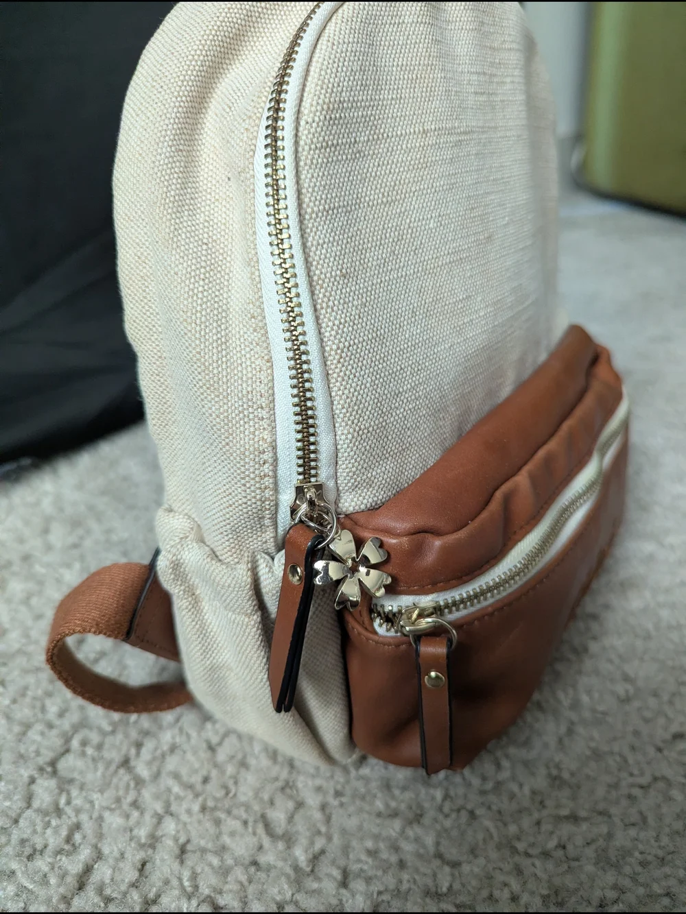 Chloé Kids Canvas & Brown Faux Leather Mini Backpack Cream/Tan